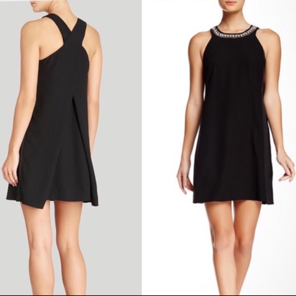 Rebecca Taylor Embellished Crossback Black Dress
